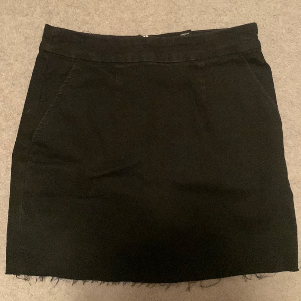Fringed black denim skirt